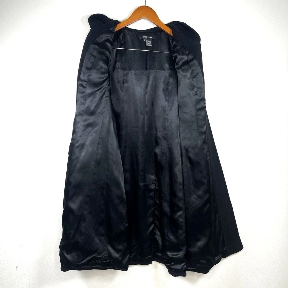 Etcetera Warm Wool Cashmere Blend Hooded Toggle Over Coat Size‎ 8 Black EUC